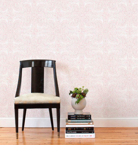 Andanza Blush Wallpaper, Andanza Blush, pink wallpaper, wallpaper, chair in front of pink wallpaper